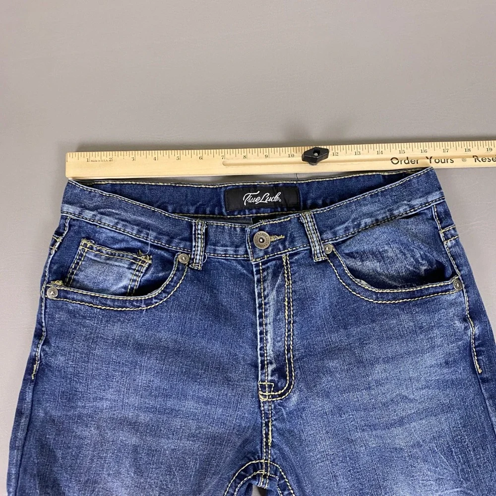 True Luck Jeans Men's Size 34x32 Blue Straight Leg Distressed Medium Wash Denim‎